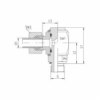 Winkel-Drehverschraubung, DGWE-S-16-M 22x1,5-wd, Edelstahl 1.4571 / FKM