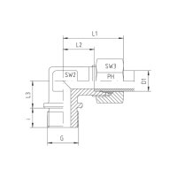 Winkel-Einschraub-Verschraubung, WE-L-28-M 33x2-z, Edelstahl 1.4571