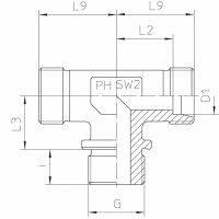 T-Einschraub-Verschraubung, TE-L-28-M 33x2-z-OMD, Edelstahl 1.4571