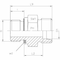 Gerade-Einschraub-Verschraubung, GE-L-28-M 33x2-wd-OMD, Edelstahl 1.4571 / FKM